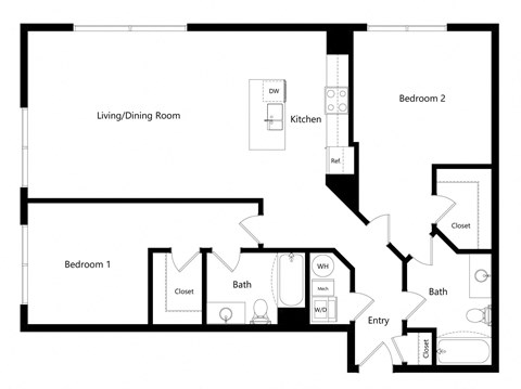 the two-bedroom Madison floor plan at Midtown Crossing Apartments in Omaha, NE
